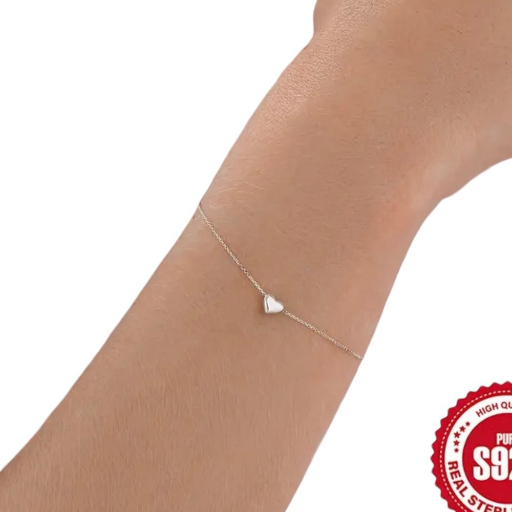 Love Heart 925 Silver Thin Chain Bracelet New in Packaging